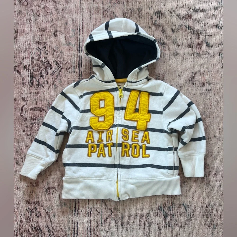 Old Navy White Navy Stripe Yellow Hooded Sweatshirt 2t